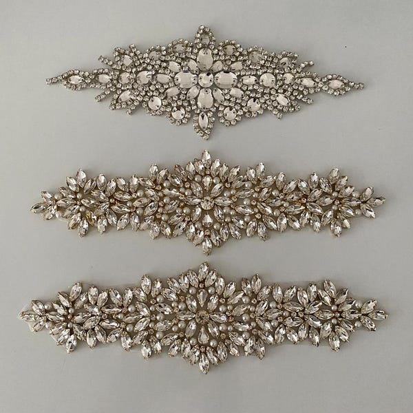 Bundle 3pcs Iron on Rhinestones embellishment motif crystal beads applique patch