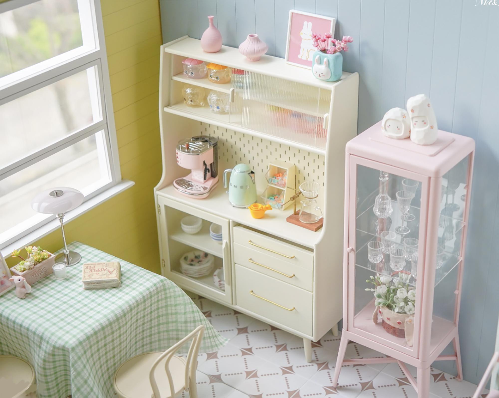 1:6スケール ドールハウス モダン 木製 サイドボード キャビネット 扉