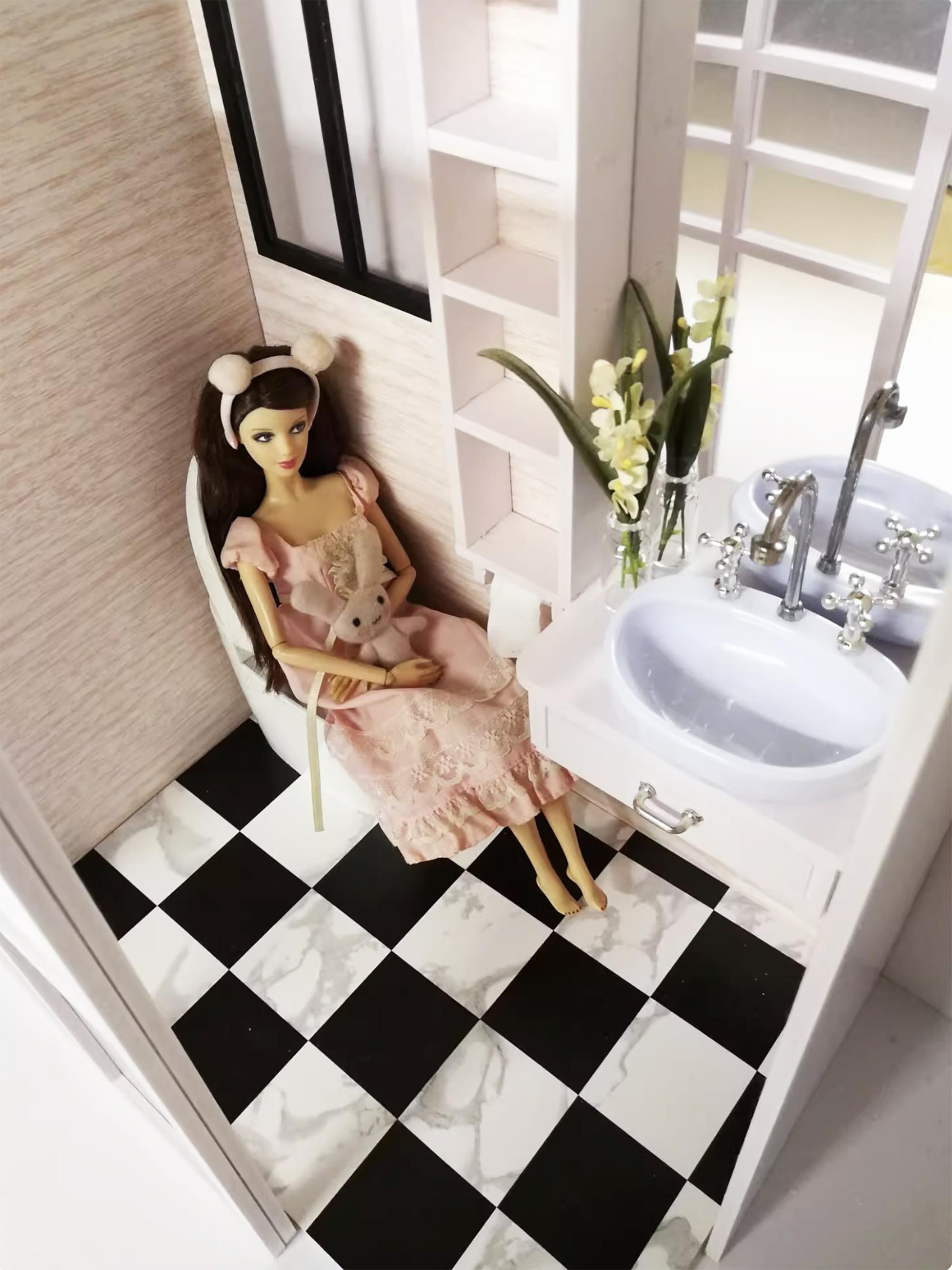 Restroom Scale Model Kit 1:6 Scale DIY Miniature Bathroom Kit - Unassembled Dollhouse Scene Flat ...