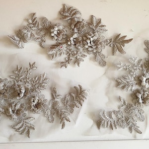 Graue 3D-Blumenapplikation - Aufnäher mit Doppelschichtmotiv (3 Stück)