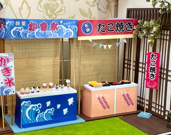 Handmade 1:6 miniature dollhouse Japanese food stall stand market Yatai street shop furniture for doll