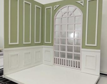 Handmade 1:6 Scale Miniature Dollhouse Room Three-Sided Wall Scene Victorian Style Diorama