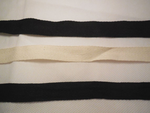 Noir Uni En Coton Mélange De Lin Tissu Ruban//blanc à coudre étiquette en 3 cm par M