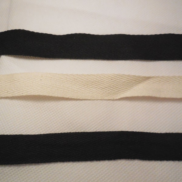 Ruban de tissu en mélange de coton et lin uni ivoire ou noir Craftuneed / Ruban d'étiquettes à coudre vierge au mètre