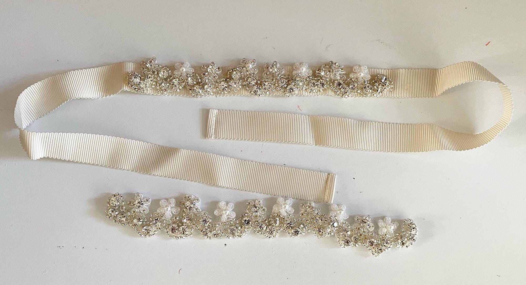 Rhinestone & Faux Pearl Bridal Bracelet: Ivory Ribbon Sash