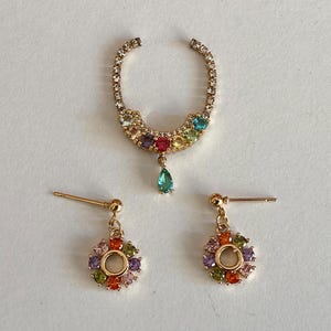 Craftuneed Luxury 1:6 miniature colourful faux diamonds doll necklace and earrings Handmade dollhouse jewellery set
