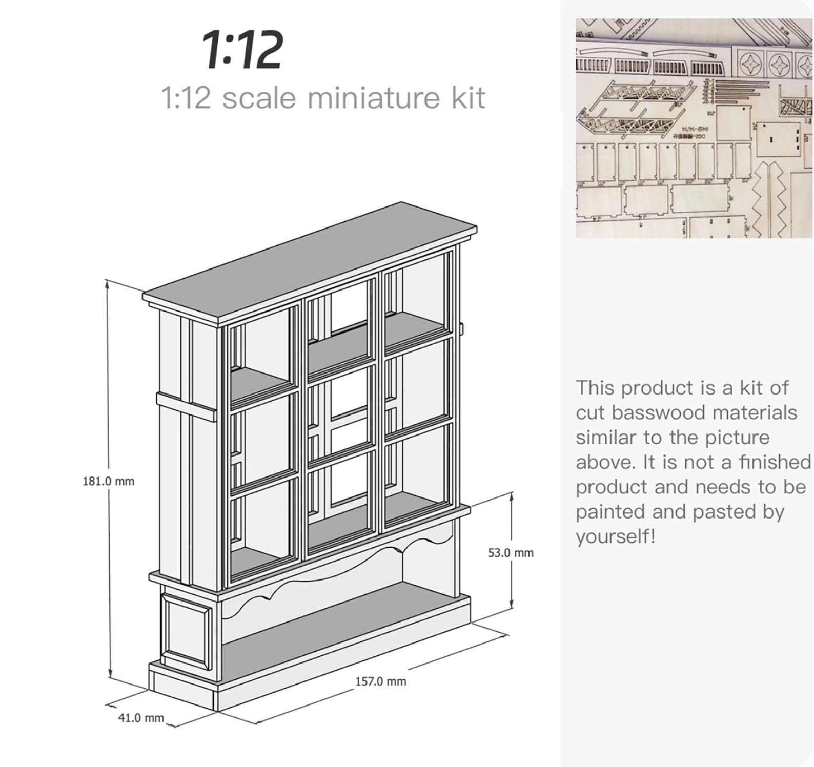 Unassembled Display Unit Vintage Style Dollhouse Display Cabinet DIY Kit – 1/6 & 1/12 Scale ...