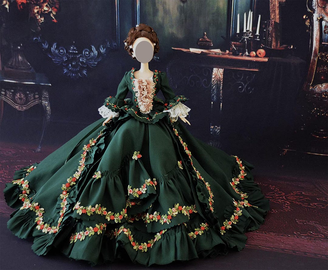 green victorian dress White/Green European Court Short Sleeves Flowers Grass Print Sweet Vintage  LolitaInside creating a cinched Handmade 1:6 Scale Victorian Green