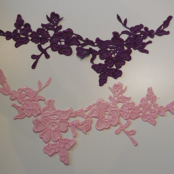 Pink or purple floral lace applique decorative sewing cotton lace motif Per piece Combined P&P