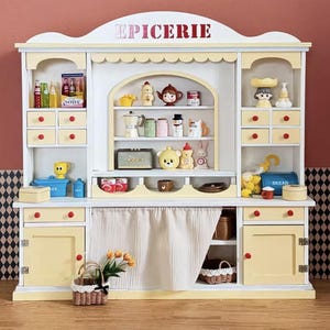 Craftuneed 1:6 Scale Dollhouse Vintage Style Grocery Cabinet Miniature Doll Grocer’s Display Shelf Furniture Handmade