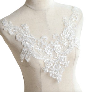 Craftuneed ivory embroidered lace collar applique sew on floral neckline collar tulle lace motif Per piece