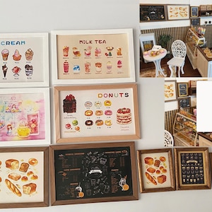 Craftuneed hecho a mano 1:6 casa de muñecas en miniatura café panadería restaurante menú cartel enmarcado decoración artística de pared accesorios para muñeca