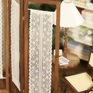 1:6 Scale Miniature French Vintage Folding Screen Dollhouse Room Divider with Lace & Fabric Panels Handmade Doll Furniture