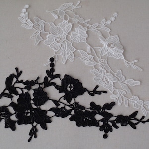 Craftuneed black ivory floral lace applique sew on dress sewing cotton flower lace motif patch Per piece