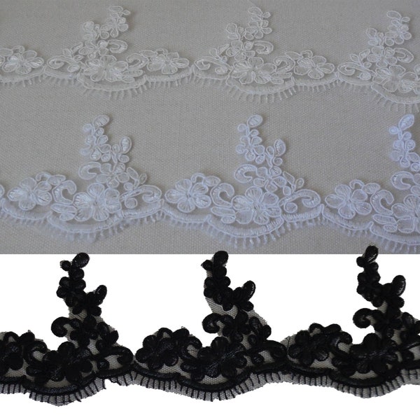 Craftuneed black or ivory or white floral eyelash style lace trim bridal embroidered tulle lace trimming Per Yard  90cm