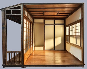 Kit de miniatura de habitación japonesa a escala 1:6 - Casa de muñecas en paquete plano sin pintar