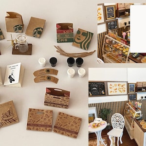 Craftuneed Handmade 1:6 miniature dollhouse coffee maker coffee grinder cafe cups bakery bags doll cafe shop props