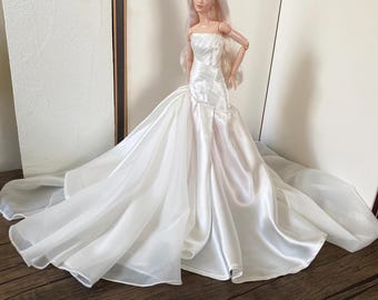 Handmade 1:6 Scale Doll Wedding Dress - Custom Satin Ball Gown
