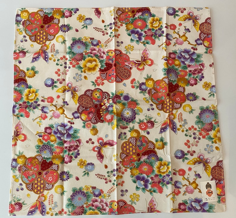 Craftuneed Premium 100% cotton Japanese flower print handkerchief Ladies Hankies multi size available Perfect gift 03 - 43X43cm cm