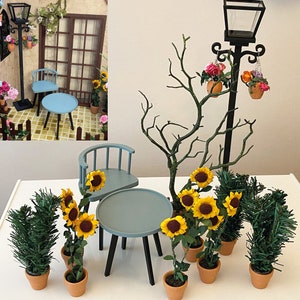 Craftuneed 1:6 Miniatur Handarbeit Puppengarten Stuhl Tisch Sonnenblume Blumentopf Baum Möbel Strasse