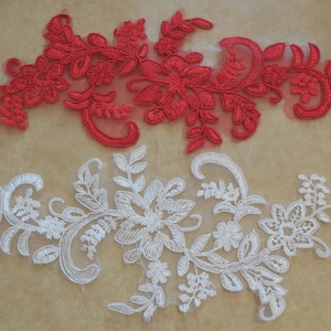 A piece of red or ivory or white floral tulle lace applique / bridal wedding floral lace motif Per piece