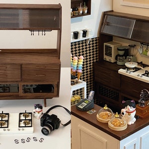 Craftuneed miniatuur poppenhuis keukenkastmeubilair pop kookplaat fortuin kat camera kaartmachine accessoire