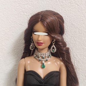 Craftuneed Luxury 1:6 miniature doll necklace earring set dollhouse Faux diamond jewellery Handmade