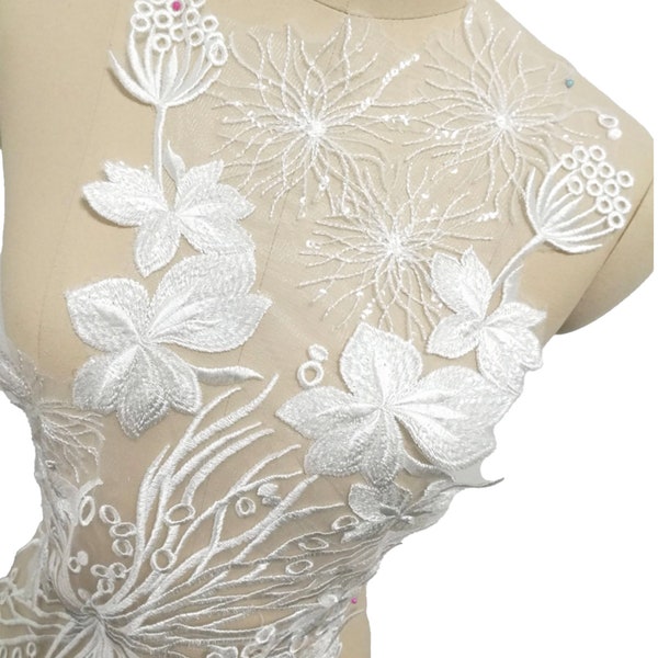 Craftuneed ivory bridal bolero tulle lace applique sew on sequins lace motif for wedding dress
