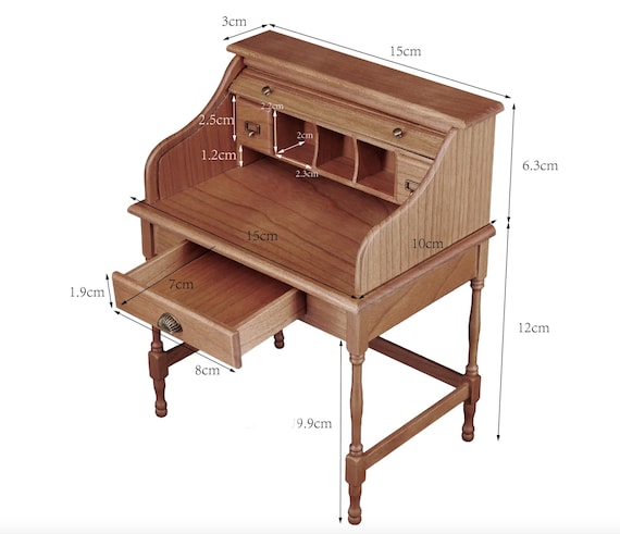 Handmade 1:6 Scale Dollhouse Roll Top Desk, Miniature Wooden