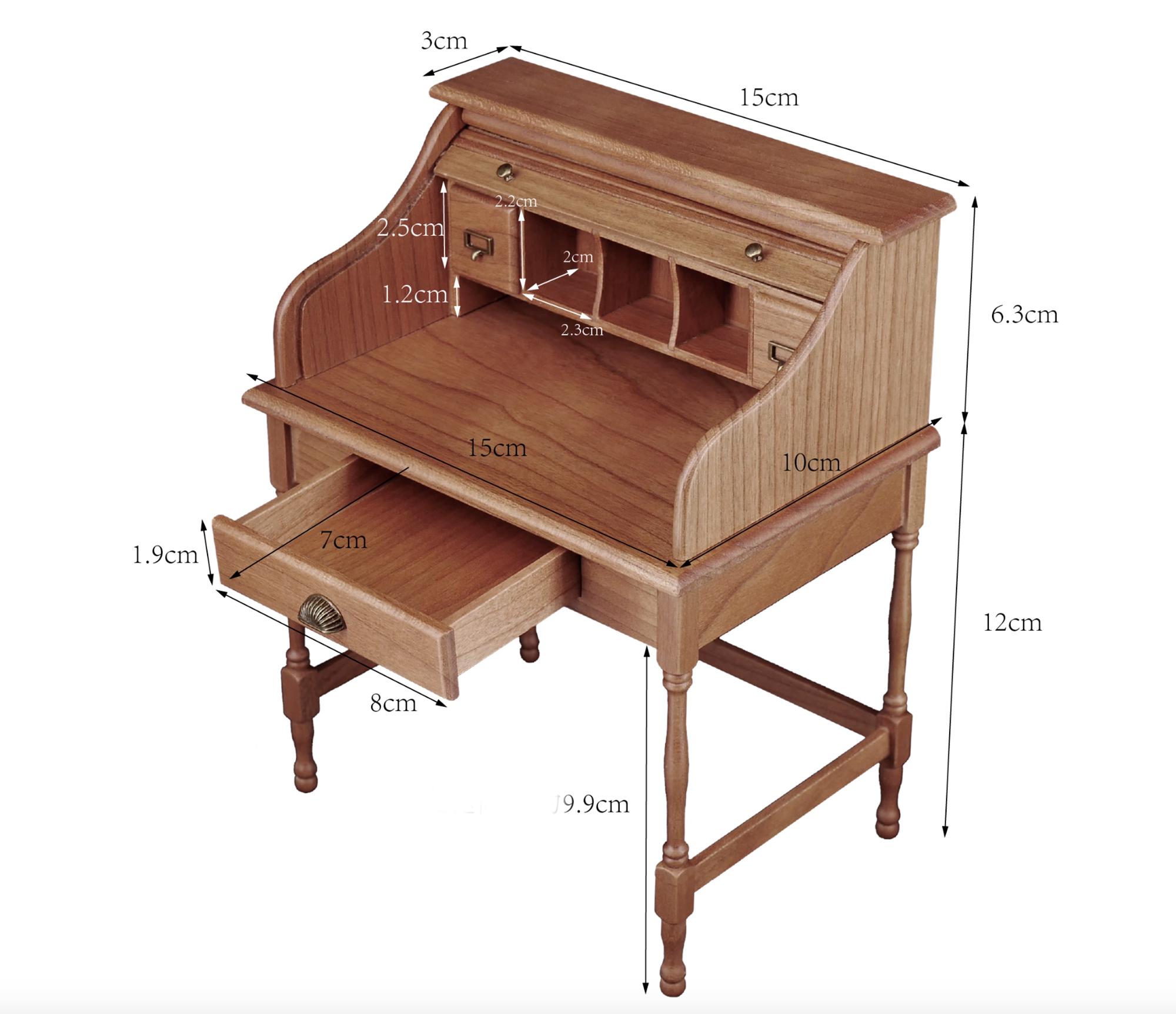 ドールハウス　ROLL TOP DESK Handmade 1:6 Scale Dollhouse Roll Top Desk, Miniature Wooden