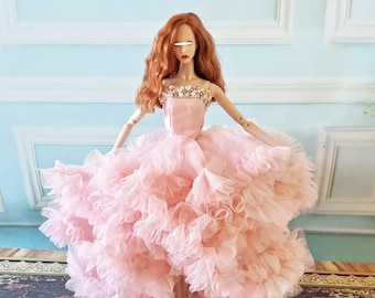 Handgemachte 1:6 Maßstab Rosa Rüschen Puppe Ballkleid Kleid für Modepuppen