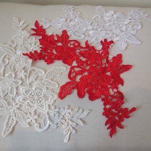 red or off white bridal wedding floral lace applique / off white or red cotton floral lace motif Per piece Combined P&P