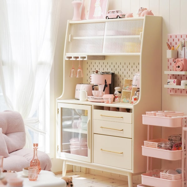 1:6 Scale Dollhouse Wooden Sideboard - Modern Miniature Display Cabinet