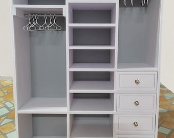 1:6 scale Dollhouse Wardrobe Miniature Closet Storage with Hangers Furniture Handmade