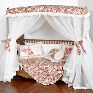 Craftuneed 1:6 miniature dollhouse Four Poster Bed Victorian Style Doll Wood Canopy Bed Furniture