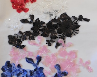 Craftuneed red pinks royal blue black ivory sequins lace applique sew on floral sequins tulle lace motif patch Per piece