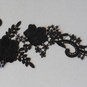 Craftuneed black floral lace applique sew on black cotton flower lace motif patch for dress sewing per piece