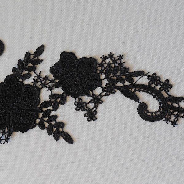 Craftuneed black floral lace applique sew on black cotton flower lace motif patch for dress sewing per piece