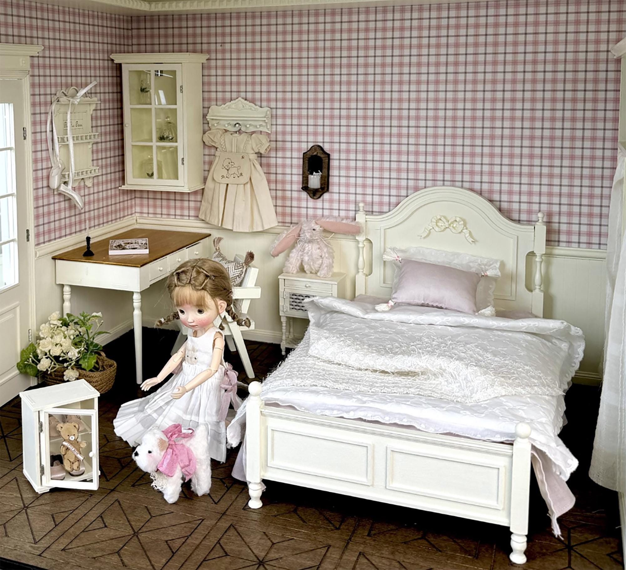 手作り 1:6スケール ドールハウス プリンセスベッド アイボリー