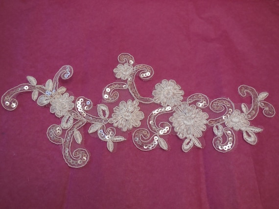 An Ivory bridal sequins floral lace Applique bridal wedding floral lace motif