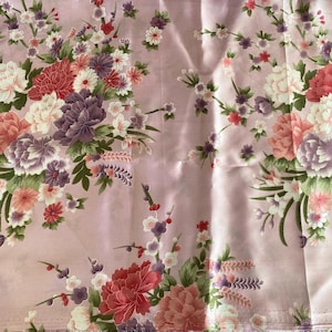 Pink Peony  Blossom Floral Satin Fabric: Japanese Style, Glossy (1 Meter)