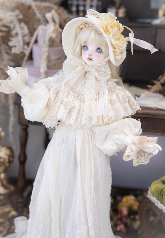 ハンドメイド エドワード朝風 レース ドールドレス & ボンネット