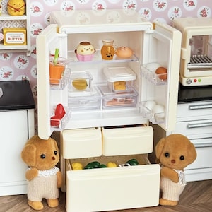 Craftuneed 1:12 Scale Miniature Double Door Refrigerator Freezer Drawers Mini Dollhouse Kitchen fridge prop