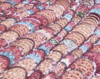 Rosa Pastell Pailletten Bestickter Spitzenstoff - 3 Yards