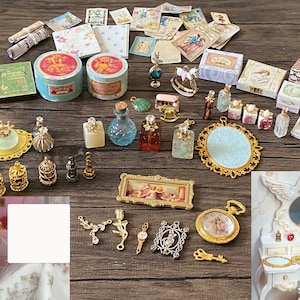 1:6 casa de muñecas en miniatura, mini joyería de perfume, caja de moda, decoraciones para el hogar, marco de fotos para muñeca