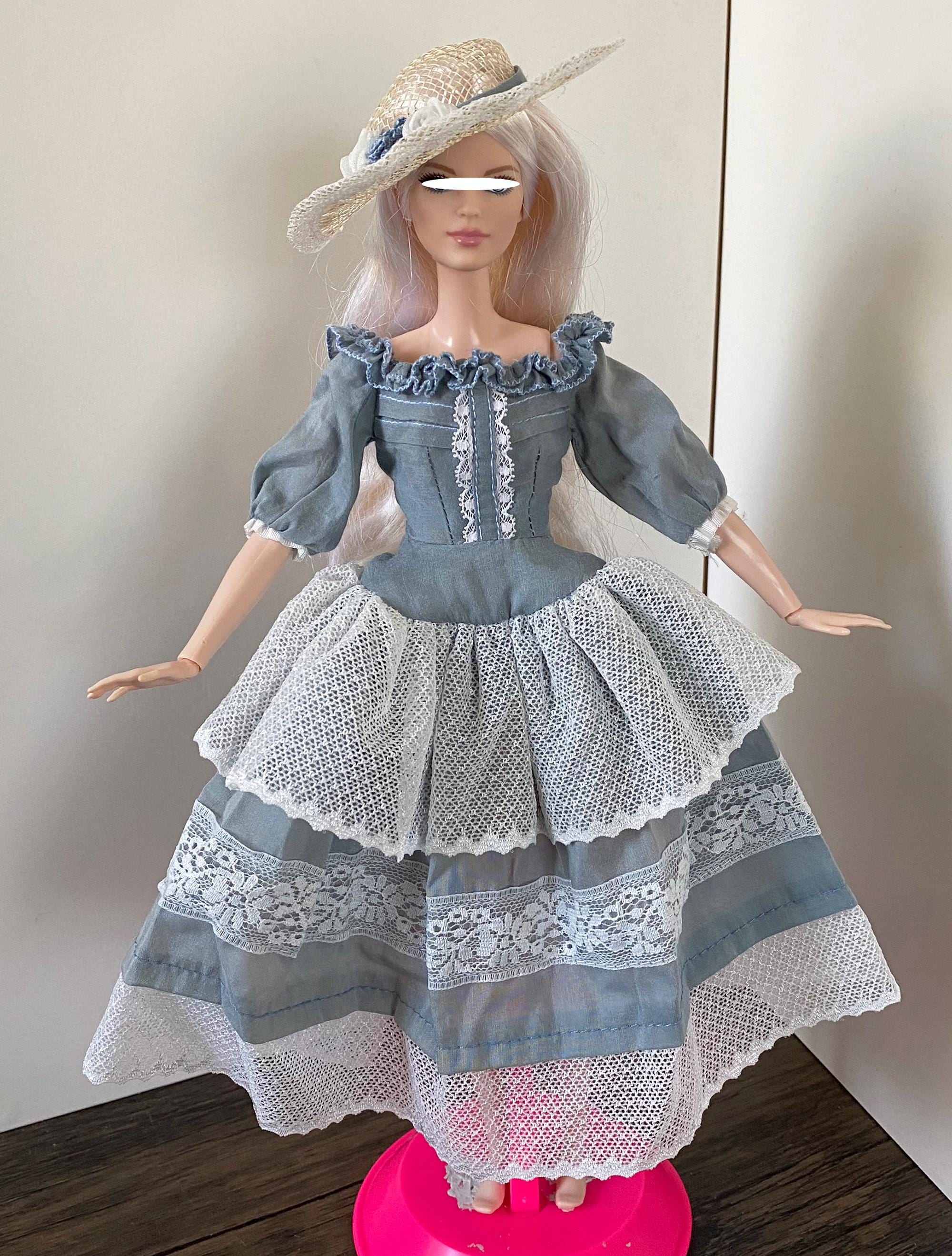 アンジェリックプリティ　オルゴールdollワンピース　ブルーグレー Handmade 1:6 Scale Miniature Victorian Style Doll Dress and Hat