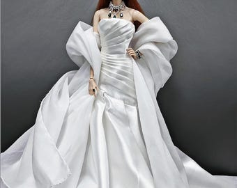 Handmade 1:6 Scale Doll Wedding Dress - Custom Satin Ball Gown