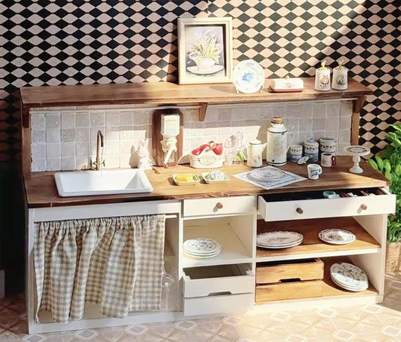手作り1:6スケールドールハウスキッチンシンクカウンター、ミニチュア