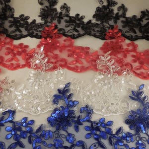 Craftuneed red or blue or black or ivory floral sequined lace trim sew on sequins tulle dress lace trimming Per Yard  90cm