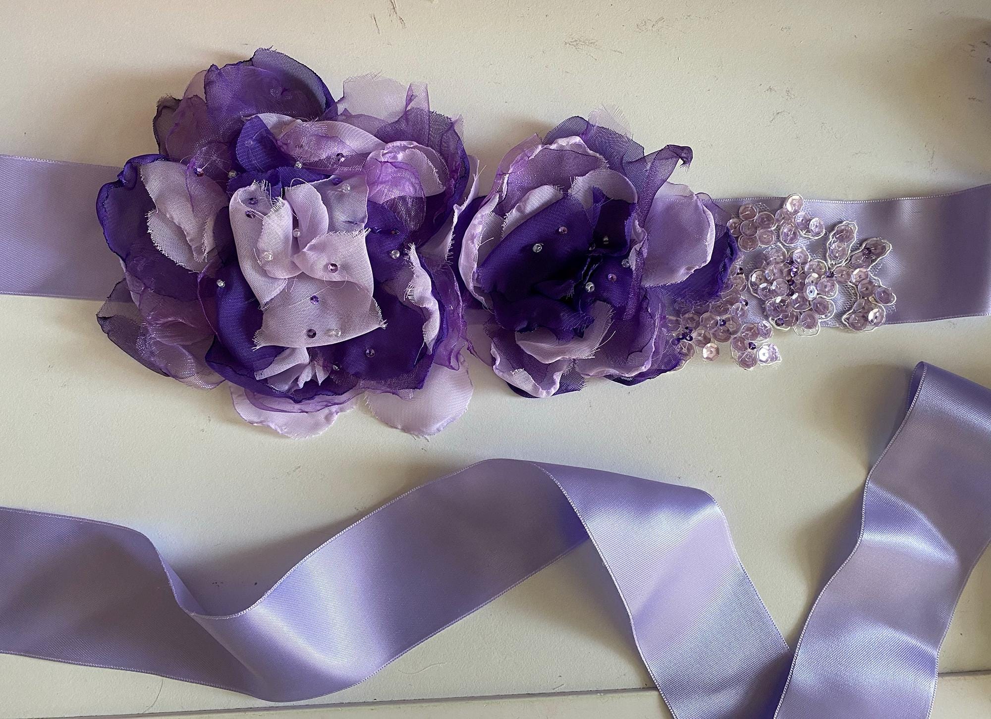 purple wedding dress sash Purple blue sash belt, Wedding sash, Jewel tone Flower girl Bridal sash
